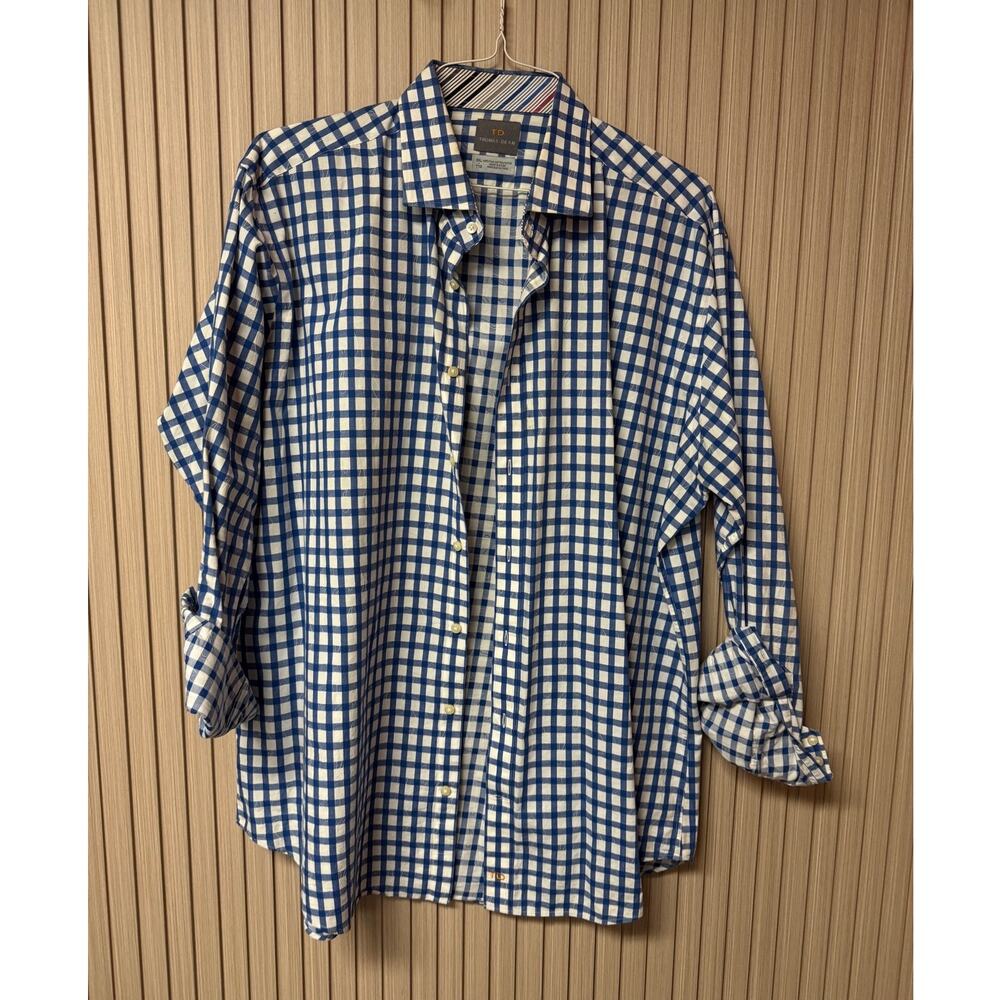 Thomas Dean Blue/White Gingham Button Front Shirt Men's XXL